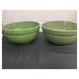 Two 9ï¿½ green ceramic bowls
