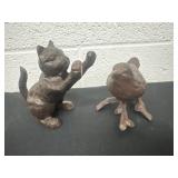 Cast iron cat and bird