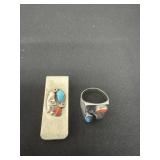 vintage Turquoise, and Coral Money Clip and