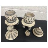 2 unusual pottery pieces 8ï¿½ and 6ï¿½ top broke off