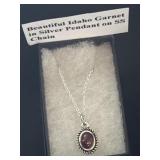 Beautiful Idaho, Garnet, and silver pendant on SS