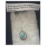 Turquoise pendant in Sterling, silver plated