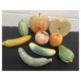 Box of marble fruit and vegetables