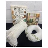 Neck pillow, pillow and books