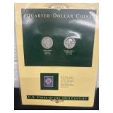 Display of 20s century quarters and stamp barber