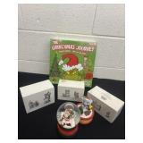 Grinch journey board game and Christmas figurines