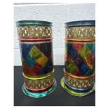 Two 8ï¿½ decorative, colorful metal candle covers