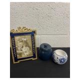 Picture frame, candle holder and jar with lid