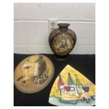 12ï¿½ ceramic vase wood wine art and wine plate