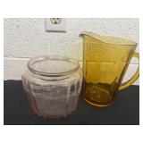 8ï¿½ amber pitcher and pink glass jar