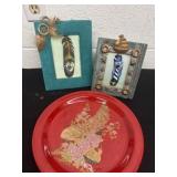Ceramic plate with boat picture frame and feather