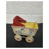 4ï¿½ vintage tin lithograph doll carriage,