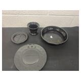Group of Depression-era black glass