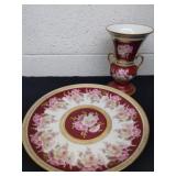Bavarian Rose 8 inch vase and a matching 12-in