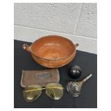 8ï¿½ pottery bowl vintage glasses and door handle