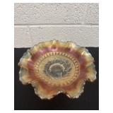 8ï¿½ Dugan Marigold Carnival Glass ruffled bowl in