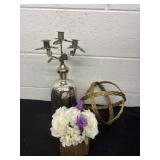 Candle holder with floral and sphere