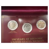 100 years of historic United States nickels