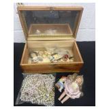 Vintage jewelry box with misc jewelry figurines