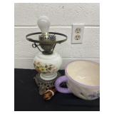 Teacup planter with vintage lamp