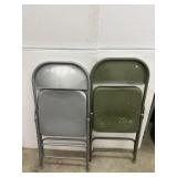 2 Metal Folding Chairs grey and green