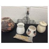 Group of home deco,r basket, candle and holders