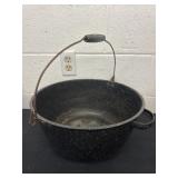 Vintage dark blue lathe enamel pot 15ï¿½