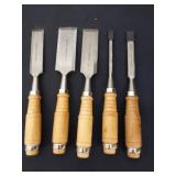 Five wood chisels