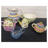 Group of mini decor teapots and pitcher and cup