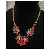 Red and Smokey costume necklace