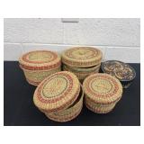 Stacking  wicker baskets with lids and wood box