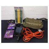Extension cord, inflator, fishing line, fishing