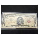 1963 United States $5 note red seal,
