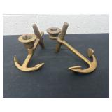 7ï¿½ and 5ï¿½ vintage brass anchor candle holders