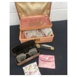 Vintage jewelry box with misc jewelry picket knife