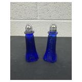 vintage cobalt blue glass salt and pepper shakers