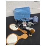 Vanity mirrors, shoe horn, beard  brush and hair