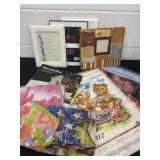 Group of bags flags, picture frames and more