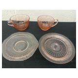 vintage pink depression glass cup Saucers