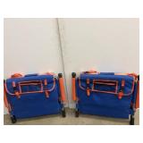 Two blue and orange stadium seats