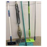 Cleaning supplies, one spray mop, one mop,