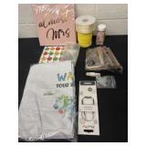 Group of items, towel, beads and ribbon