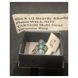 Size 8 1/2 heavily rhodium, plated, multi stone,