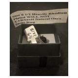 Size 6 1/2 heavily rhodium, plated, natural onyx
