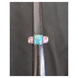 Size 7.25 ring marked 925 with colorful stones