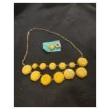 Chunky yellow costume necklace earring set