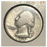 1942 Washington quarter 90% silver