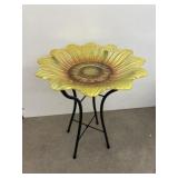 New Sunflower Glass Birdbath with Metal Stand 2pc