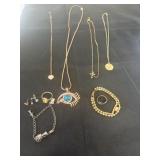 Group of necklaces, bracelets, rings and earrings