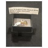 Size 9, solid gold plated ring with cubic